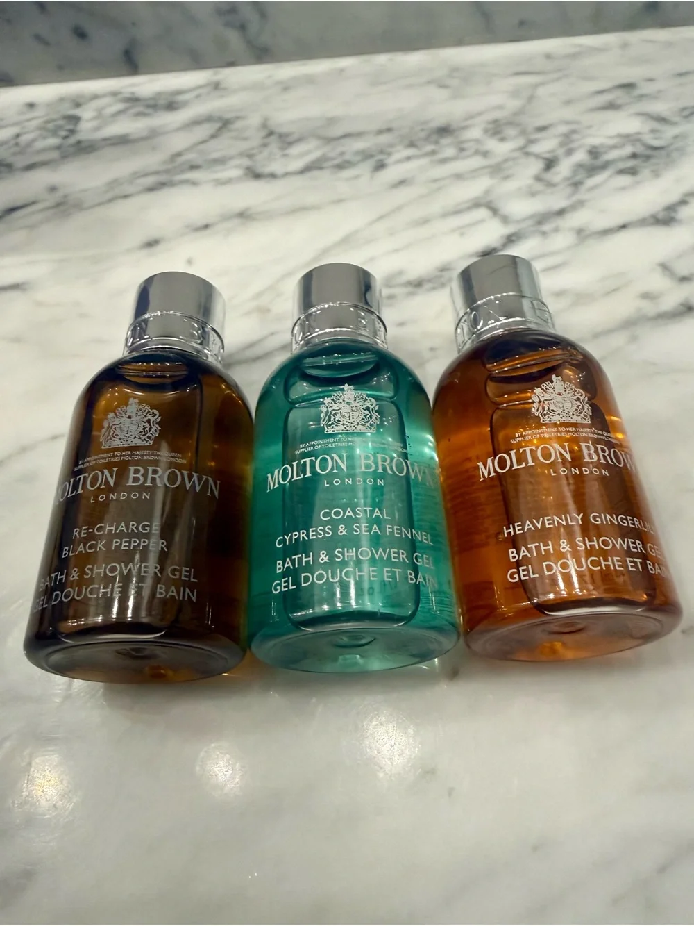 New Molton Brown Bath Travel Set 3 x 50ml Black Pepper, Cyprus, Gingerly